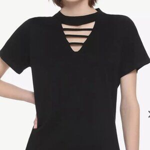 New w/ Tags Hot Topic Black V-Cutout Strappy T-Shirt - Size Small